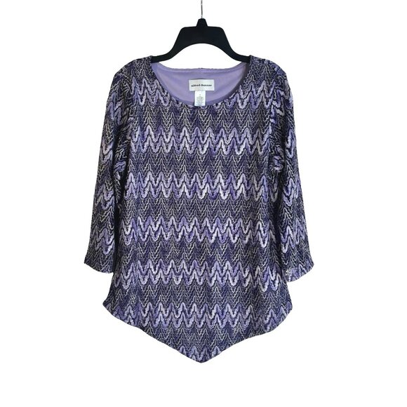 Alfred Dunner Top Small Wisteria Lane Zig Zag Texture Top Purple - Picture 1 of 5